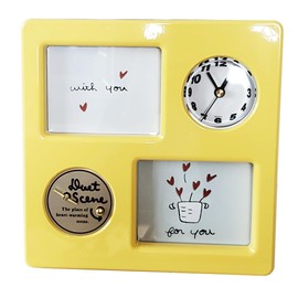 Ikeda 23001 Photo Frame, Music Square, Music Box with Analog Watch, Approx. 2.4 x 8.5 x 8.5 inches (6 x 21.5 x 21.5 cm), Made in Japan, Lemon Yellow