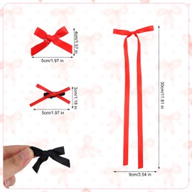 33pcs Bow Hair Clips, 3 Styles Polyester Cute Mini Bowknot Ribbons Bow Clips Small Alligator Long Tail Hair Accessories for Girls Women (Red, White, Black)