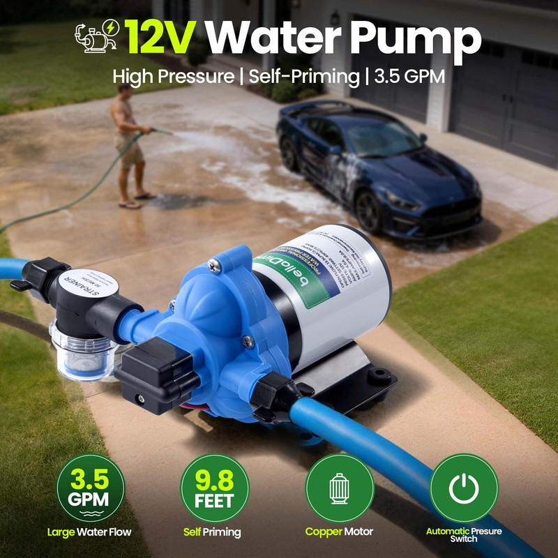 Deccasa 12V 3.5 GPM Diaphragm Water Pump for RV, Marine