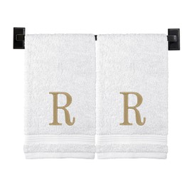 Custom Luxury Towels Toallas de mano con monograma – Elige entre 100% algodón turco o fabricadas en Estados Unidos Juego de 2 – Monograma moderno bordado de hilo dorado – Toallas personalizadas