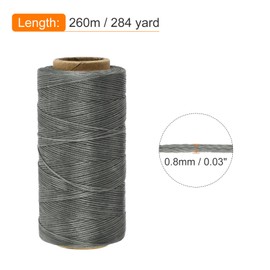 MECCANIXITY Waxed Thread,284 Yard 0.8mm 150D Flat Wax Thread Polyester Waxed String for Leather Sewing Hand Weaving Book Binding Home Decoration,Light Gray
