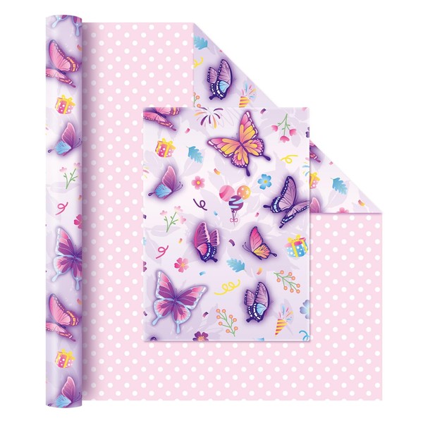 WERNNSAI Butterfly Wrapping Paper -1 Roll 17” x 33 ft