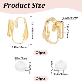 SOFPLATE 1 Box 24Pcs Real 18K Gold Plated Clip Earring Converter Clip Earrings Findings Brass Painless Non Pierced Earring Converter with Pads Earring Clips for Jewelry Making Supplies DIY Craft Women