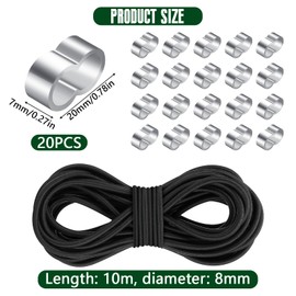 Rubber Rope 10 m, 8 mm Expander Rope with 20 Choke Clamps, Rubber Cord for Trailer Tarpaulin, Rubber Cord, Elastic Rubber Cord for Trailer Tarpaulin, Camping, Sailing, Tarpaulin Rope