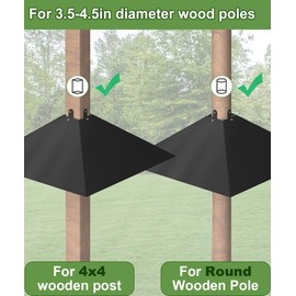 Queension 1 Pack Plastic Squirrel Baffle for 4x4 Bird Feeder Pole, Square Squirrel Guard for 3.5 to 4.5 Inch Wooden Post to Keep Squirrels and Racoons Off Bird Houses, Black