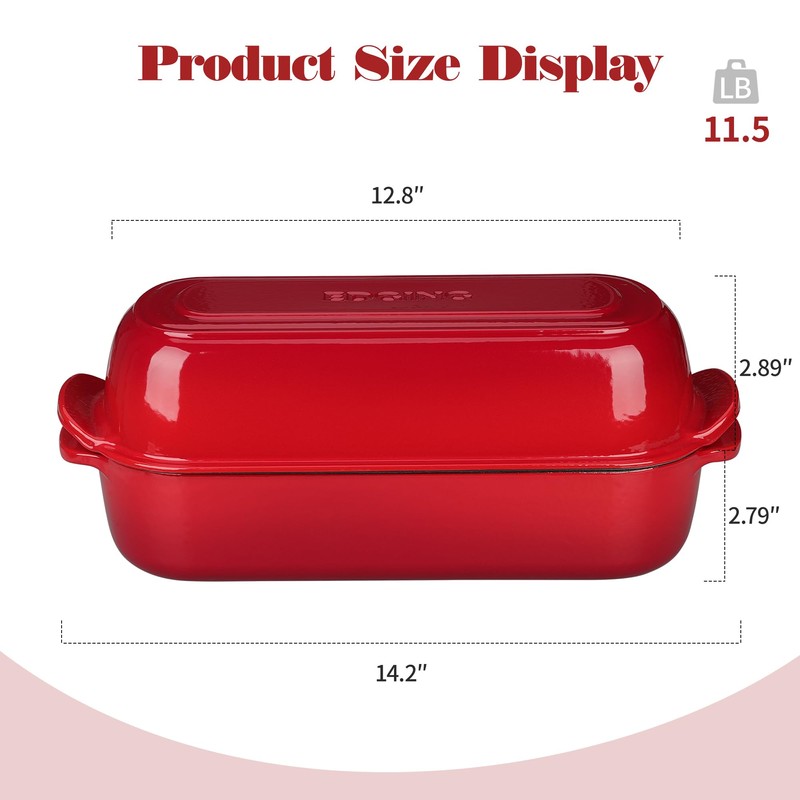 EDGING CASTING Enameled Cast Iron Loaf Pan with Lid, Bread