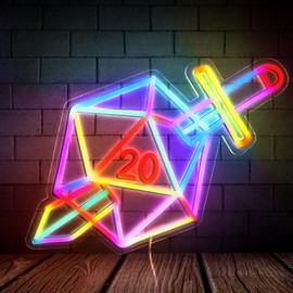 Dice Neon Signs for Decor, Led Neon Sign Decor Dimmable Dungeons and Dragon Dice Game Sign,USB Powered Neon Light for for Room Bedroom Bar Shop Hotel Christmas Birthday Holiday Party