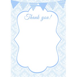 30 Thank You Cards Blue White Polka Dots Stripes Chevron Zig Zag Vintage Damask Design Baby Shower Birthday Party + 30 White Envelopes