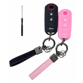 REPROTECTING Silicone Rubber Key Fob Cover Compatible with 2010-2019 Mazda 3 6 CX-3 CX-5 CX-7 CX-9 (3 Buttons, Black/Pink)
