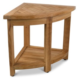 Solange & Frances Corner Teak Shower Bench Fully Assembled, Bathroom Decor Spa Bench, Multipurpose Shower Chair for Inside Shower, Corner Bench Shower Shelf, Modern Farmhouse Decor (1, Corner)