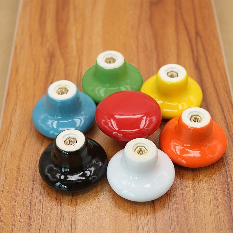 HUAMULAN 15PCS Red Glossy Ceramic Knobs Button Mushroom Round Cabinet