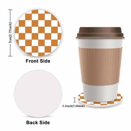 Yellow Checkered Fuzzy Steering Wheel Cover for Women, Universal Auto Steering Wheel 14-15 Inch Soft Warm Car Interior Accessories with 2PCS Car Coasters, Suitable for Men and Women