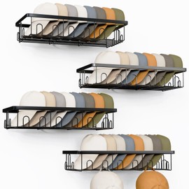 LUOFNI Metal Hat Racks for Baseball Caps Wall Hat Organizer Fit 112 Caps Holder,4 Packs Sturdy Wall Mounted Hat Storage Organizer for Living Room,Closet,Bedroom,Black
