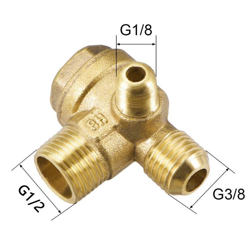 ZLYY 90-Degree Right Check Valve, 3-Port Brass Male Threaded Air