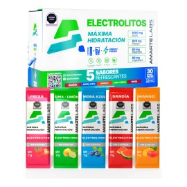 Amarte Labs Electrolitos en Polvo Sin Azcar, 1000 mg Sodio, Potasio y Magnesio, Hidratacin Rpida, Energa y Recuperacin, 5 Sabores, 30 Sobres, Frmula  