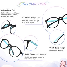 LAMBBAA Kids Blue Light Blocking Glasses 2 Pairs Round Frame UV400 Protection Anti Blue Ray Computer Glasses Anti Glare Eyewear for Boys Girls Age 3-12 (Black Blue+Grey Yellow)