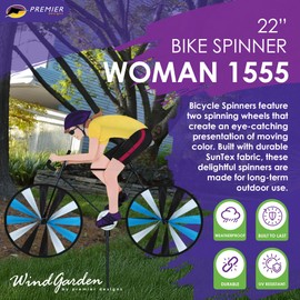 Road Bike Spinner Woman 35" – Sporty Cyclist Design, Weather-Resistant Outdoor Decor, Durable & Lightweight for Patios, Yards, and Gardens - Eye-Catching Wind Spinner with Rotating Wheels