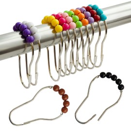 Shower Curtain Hooks Rings Stainless Steel Shower Hooks Multicolor Acrylic roller Balls Rustproof Heavy Duty for Bathroom Curtain(Multicolor)