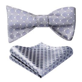 Hisdern Men's Bow Tie, Hand-tied Bow Tie, Square Set, Washable Bow Tie, For Weddings, Receptions, After-parties, School Entrance Ceremonies, Parties - BC615AS #13 Silver/Grey