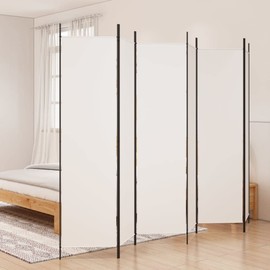 vidaXL 6-Panel Room Divider, 118.1"x78.7", Versatile White Fabric Screen Partition, Easy Assembly Required, Foldable Design for Space Saving