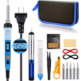 SREMTCH Soldering Iron Set with LCD Screen, 80W Soldering Iron with On/Off Switch (200°C-450°C), 15-in-1 Soldering Set, Adjustable Temperature Buttons, 5 Soldering Tips