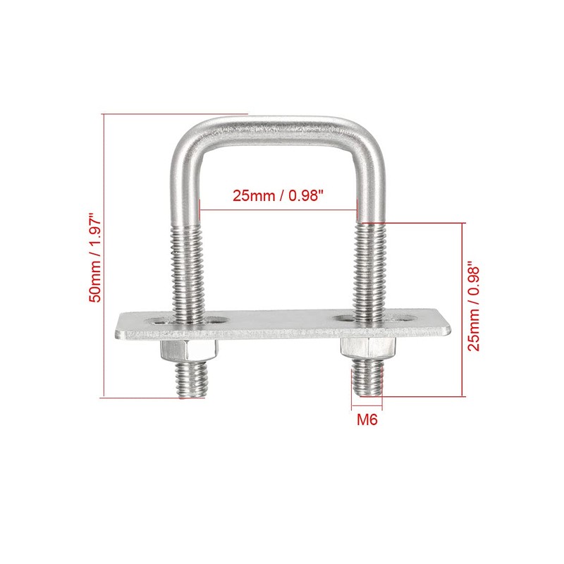 uxcell Square u-Bolts 1"(25mm) Inner Width 50mm Length M6 304