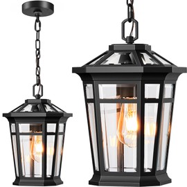 VIANIS Large Outdoor Pendant Lights for Porch, Black Hanging Light Fixture, 100% Aluminum Waterproof Anti-Rust Ceiling Lighting for House, Outside Hanging Lantern for Porch, Garden, Garage, 1-Light