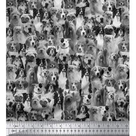Soimoi 58 inches Wide Cotton Cambric Fabric Dog Print Sewing Material by The Yard-Black