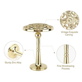 Lewondr Curtain Holdbacks, Set of 2 Wall Mounted Draperies Hooks Antique Engraved Floral Plate Vintage Retro Decorative Metal Hangers for Home Living Room Bathroom Closet - Gold