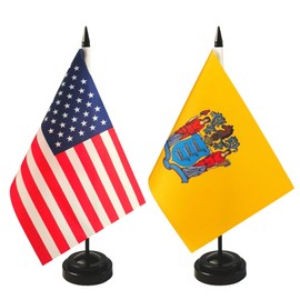 2 Pack USA & New Jersey Desk Flag, 1 New Jersey Table Flag,1 American Desk Flag,New Jersey Office Table Flag on Stand Base, Decorations for Offices, Families, Conference rooms