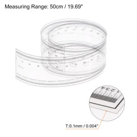 sourcing map Film Flexible Ruler 50 cm 0.1 mm Scale with R Angle & Wide Lines PET Plastic Folding Straight Ruler Calibration Soft Measuring Tool for Factory Transparent