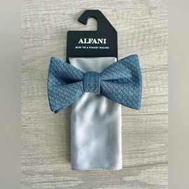 Alfani Men's Stirling Geo-Pattern Bow Tie & Solid Pocket Square Set
