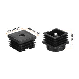 sourcing map 4 Set Leveling Feet, M8x40x40mm Plastic Adjustable Furniture Leg Leveling Square Tube Insert Screw-in Glide Levelers for Table Chair Furniture, Black