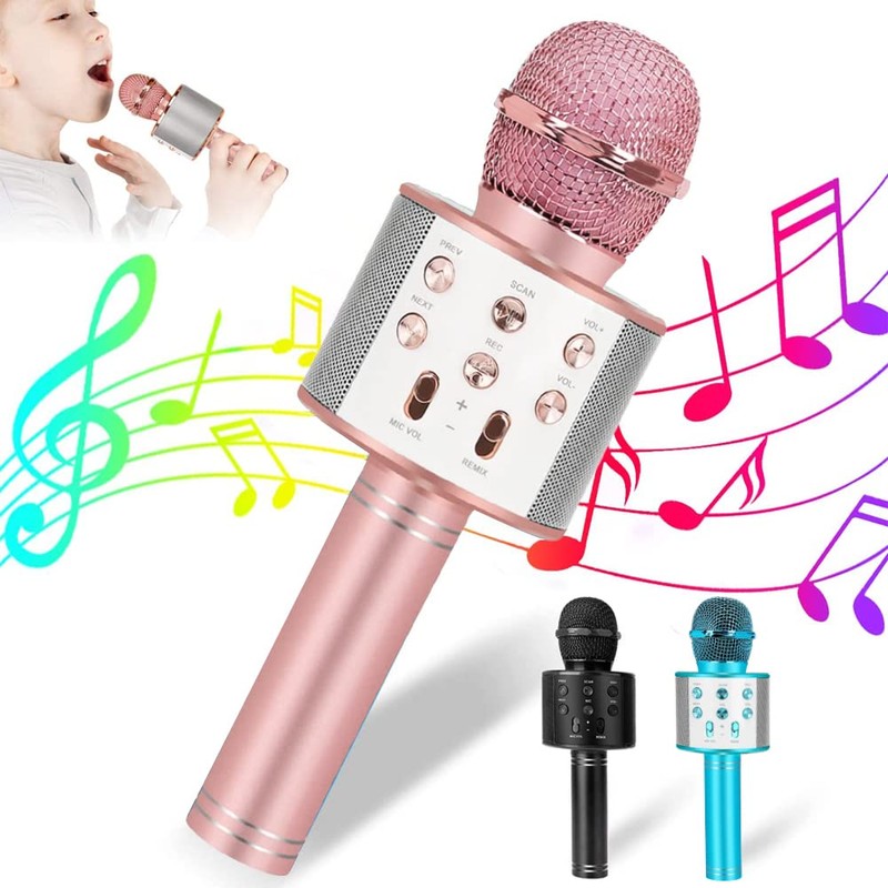 Micrófono Karaoke Bluetooth Inalámbrico Portátil con Luces LED
