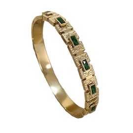 Celestara Jewelry Green Zircon Bangle Bracelet - 18K Gold-Plated Vintage European Design - Stainless Steel Charm Bangle for Women - Designer Jewelry Gift Box