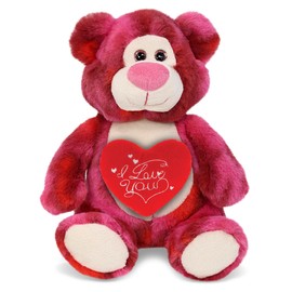 DolliBu I Love You Valentine Plush Pink Tie-Dye Bear - Cute Stuffed Animal with Red Heart and Name Personalization Gift for Valentines Day, Birthday, Anniversary, Romantic Date - 9 Inches