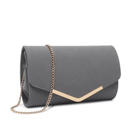 Miss Lulu Women's Envelope Clutch Elegant Evening Bag Bridal Bag Envelope Clutch Bag Handbag with Chain for Wedding Party Prom, gray