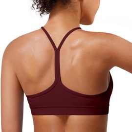 MIRITY Padded Y-Back Sports Bra for Women - Racerback Low Impact Spaghetti Strap for Yoga Workout Top Burgundy