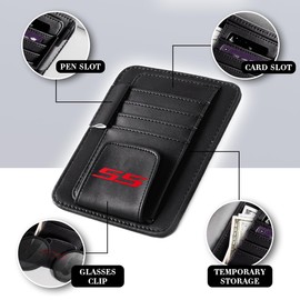Annloysky Leather Sunglass Holder Compatible with Chevy Camaro SS Accessories, Car Card Sleeve Pocket Organizer, Car Visor Document Holder for Chevy SS Owners
