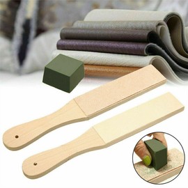 Double Side Leather Strop for Knife Sharpening - 11"x 1.6" Stropping Block Kit with Polishing Compound, Knife Strop with Ergonomic Handle for Honing Knives, Woodworking Chisels