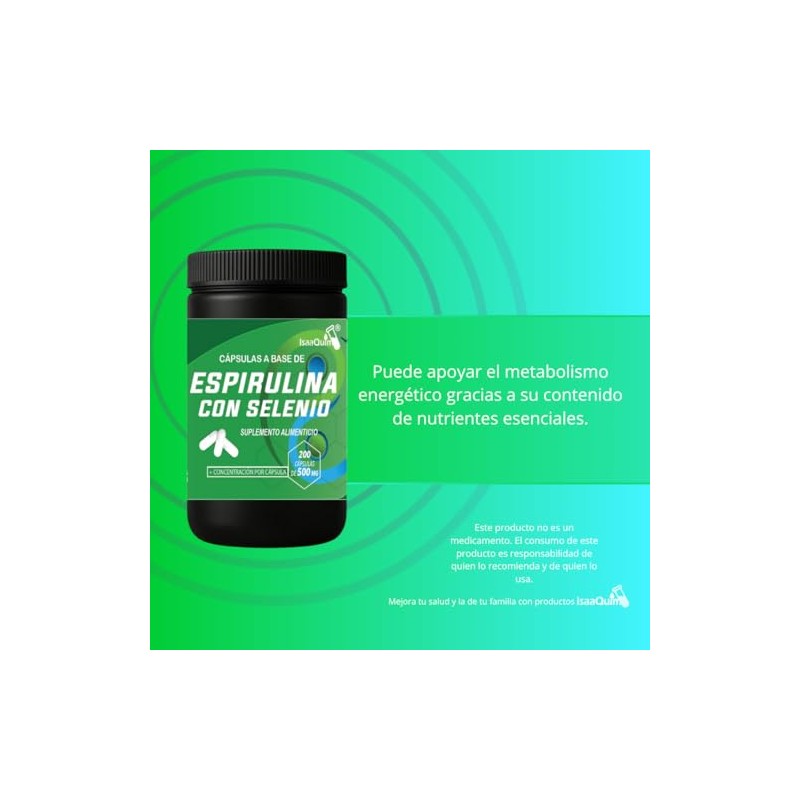 Espirulina con Selenio IsaaQuim | Suplemento Alimenticio | 200 Cápsulas