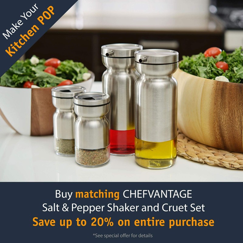 CHEFVANTAGE Salt and Pepper Shakers Set with Adjustable Pour Holes