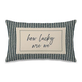 FOPENEM How Lucky are We Pillow Cover 12x20, Preppy Room Decor Aesthetic, Trendy Navy Blue Striped Inspirational Quote Decorative Pillow Cover for Home Bedroom Living Room