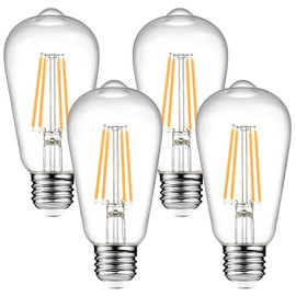 Ascher Dimmable Vintage LED Edison Bulbs, 6W, Equivalent 60W, 700 Lumens, 80+ CRI,Warm White 2700K, ST58 Antique LED Filament Bulbs, E26 Medium Base, Clear Glass, Pack of 4