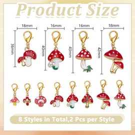 HOBBIESAY 16Pcs 8 Styles Mushroom Stitch Marker Charms for Crocheting Golden Mushroom Knitting Stitch Markers Knitting and Crochet Accessories for DIY Sewing Crafts