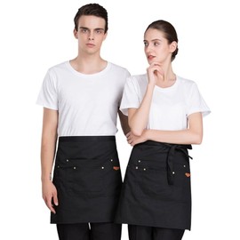 TopTie Half Apron Waist Apron Unisex Short Apron with 2 Pockets - Black