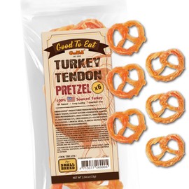 Gootoe Turkey Tendon Dog Treats, Pretzel (S) 6 Pieces per Pack, USA-Sourced Turkey Tendon, Natural Snack, Premium Puppy Chews, Hypoallergenic, Reseal Value Bags, Size for Small Dogs