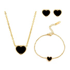 TTPSRY 3 Stück Schmucksets für Damen 18K Vergoldet Anhänger Halskette Ohrringe Armband Set mit Liebesherz Zirkonia Hypoallergene Modeschmuck Brautschmuck Geschenk für Hochzeitstag（Schwarz）
