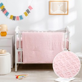Cokouchyi 3 Peice Crib Bedding Set for Boy Girls, Jacquard Tufted Geometric Crib Set, Includes Crib Skirt, Blanket and Crib Sheet, Crib Baby Bedding, Pink