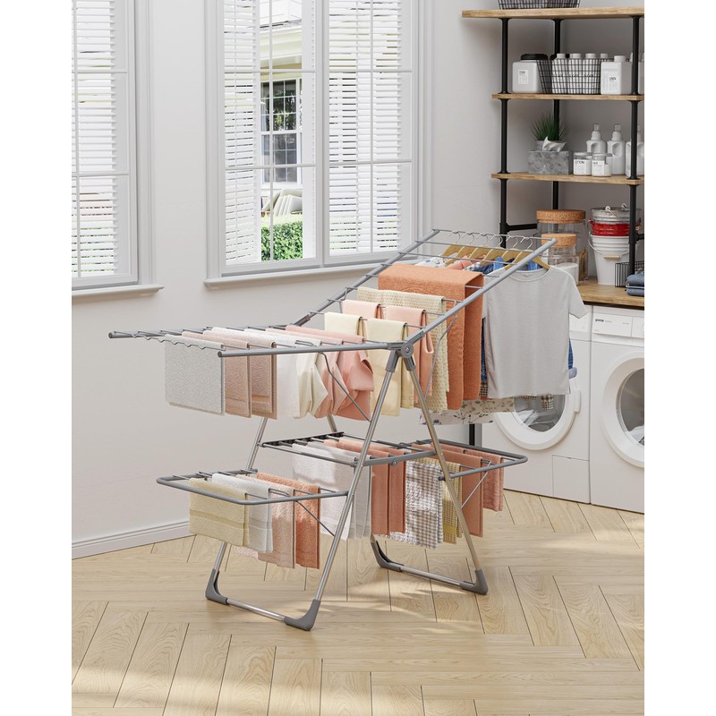 Sakugi Clothes Drying Rack, Foldable 2-Level with 55.5" Adjustable Wings